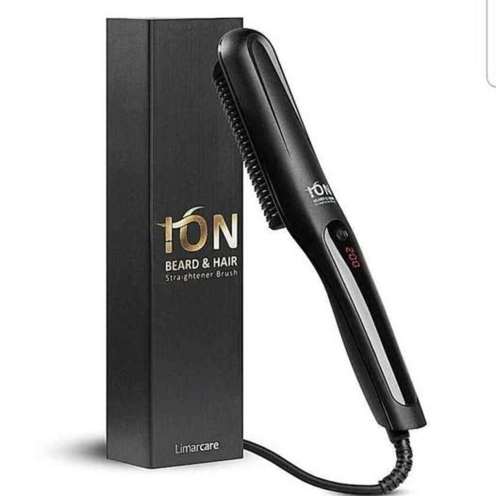 Ion Tourmaline Ceramic Beard & Hair Straightener Brush – Anti-Scald – New